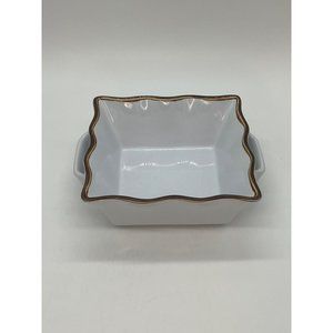 Kitchen Stuff Plus Square White Caserole s/Gold Trim Oven to Table Ware